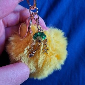 Yellow Fluffy Keychain with Charms